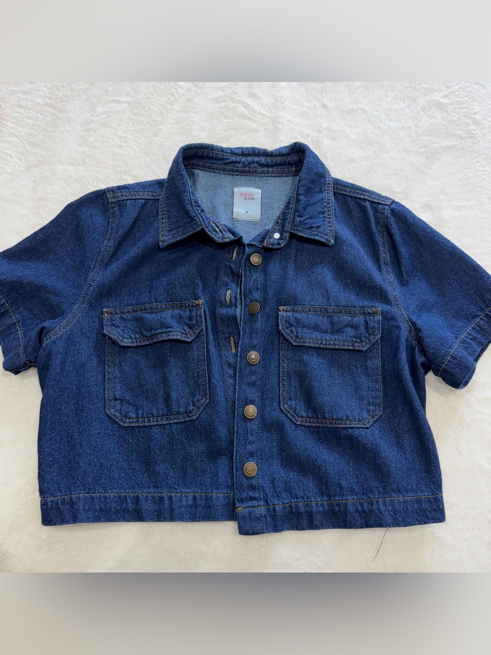 Denim Crop Shirt Jacket - Dark Blue